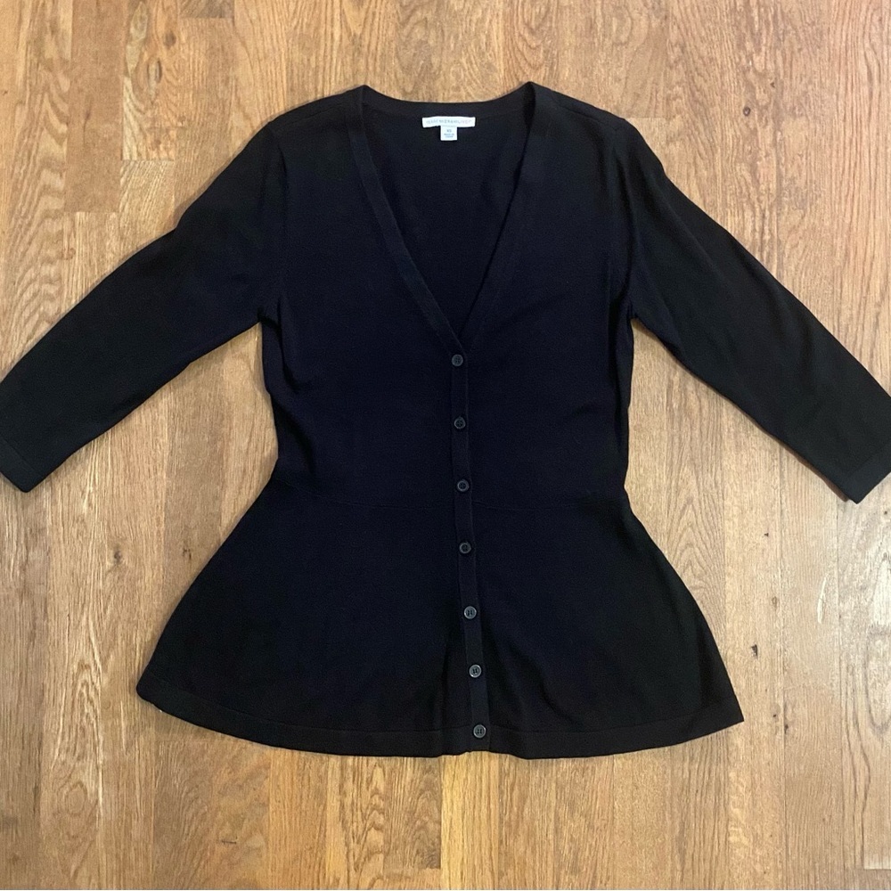 Isaac Mizrahi Peplum 3/4 Sleeve Cardigan,Black, Size XS